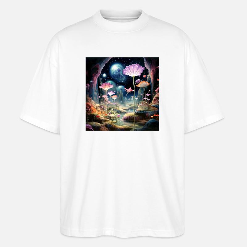 Kosmische Blüten im Sternenwald - Stanley/Stella Oversized Unisex Bio T-Shirt Blaster 2.0 - Weiß