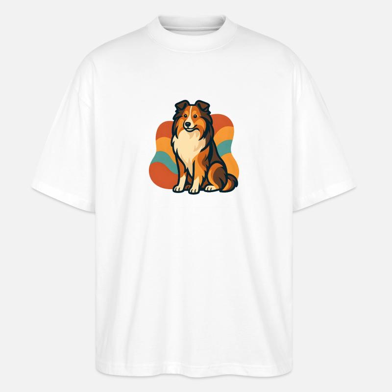 Lebhafter Shetland-Schäferhund Sunburst - Stanley/Stella Oversized Unisex Bio T-Shirt Blaster 2.0 - Weiß