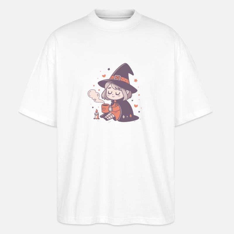 Sorcière douillette au mug chaud - T-shirt bio Blaster 2.0 coupe oversize Stanley/Stella Unisexe - blanc
