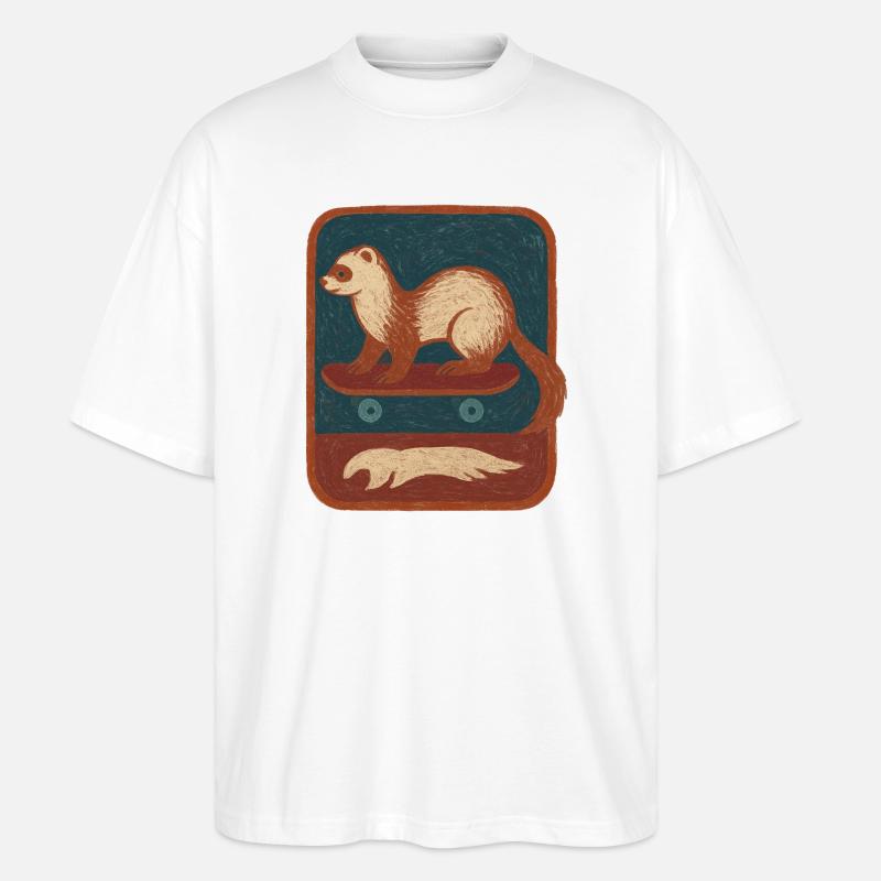 Frettchen auf Skateboard Retro - Stanley/Stella Oversized Unisex Bio T-Shirt Blaster 2.0 - Weiß