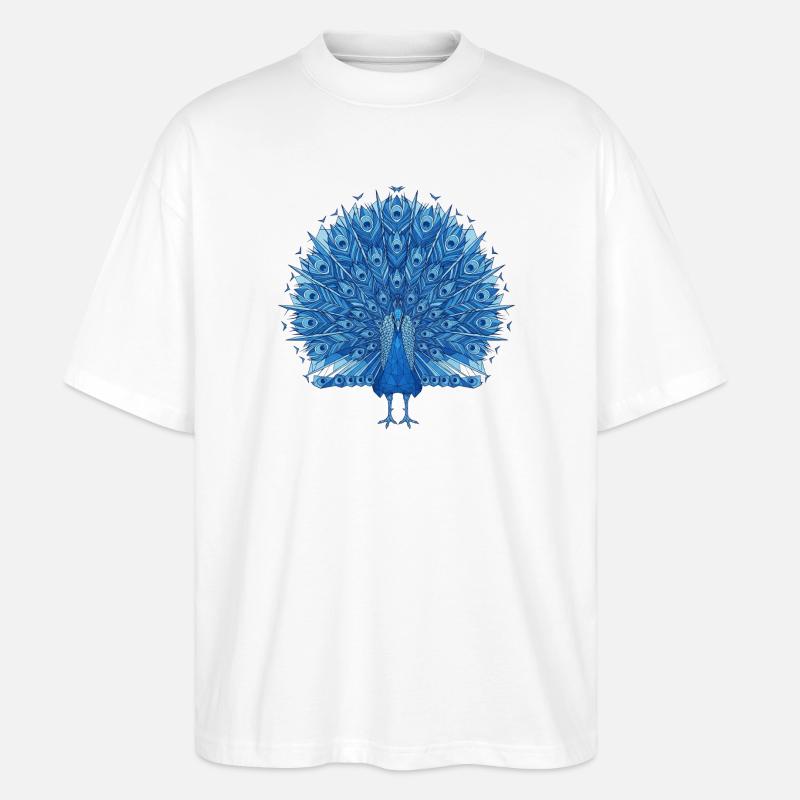 Kobaltblauer Pfauenfächer - Stanley/Stella Oversized Unisex Bio T-Shirt Blaster 2.0 - Weiß