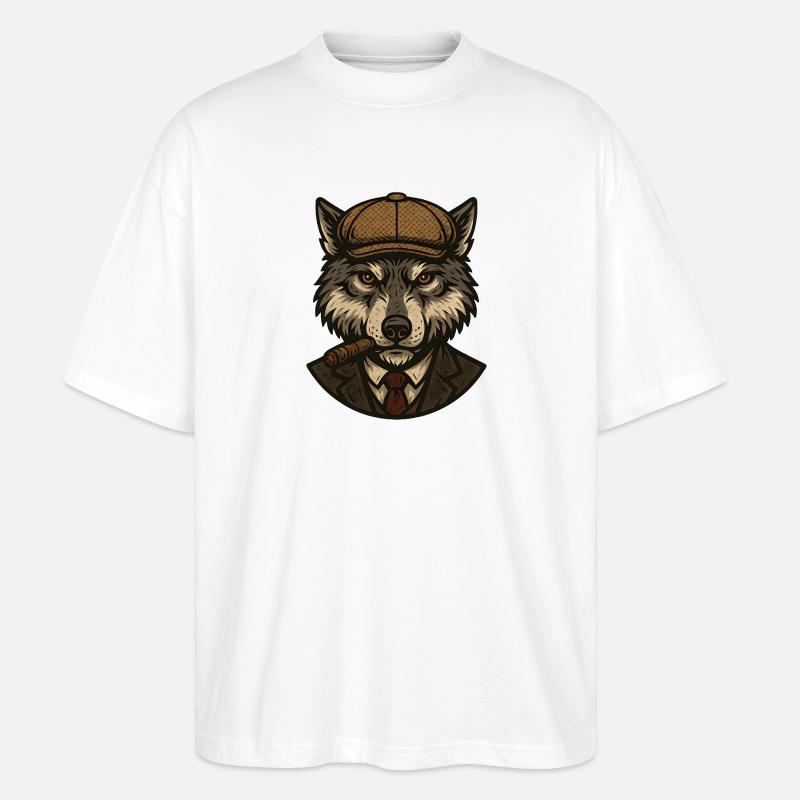 Wolf mit Baskenmütze und Zigarre - Stanley/Stella Oversized Unisex Bio T-Shirt Blaster 2.0 - Weiß