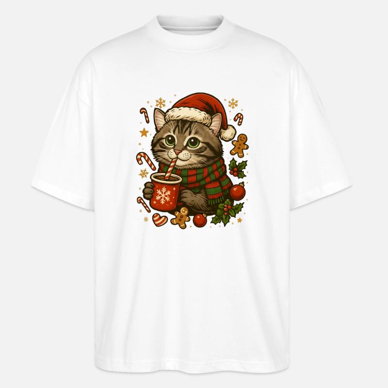 Katze an Weihnachten - Stanley/Stella Oversized Unisex Bio T-Shirt Blaster 2.0 - Weiß