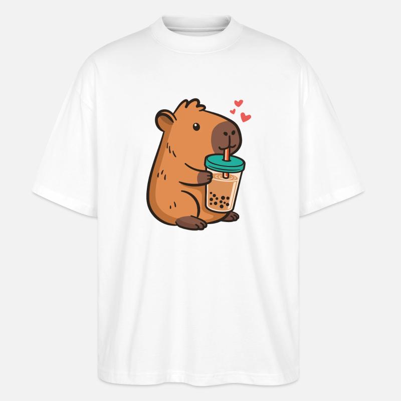 Capybara Bubble Tea Kawaii Boba Tea Milk Tea - Stanley/Stella Oversized Unisex Organic T-shirt Blaster 2.0 - white
