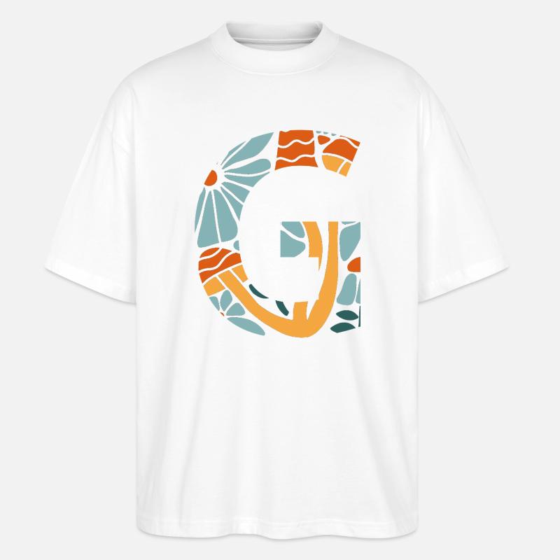Buchstabe g Blumen groovy Geschenkidee - Stanley/Stella Oversized Unisex Bio T-Shirt Blaster 2.0 - Weiß