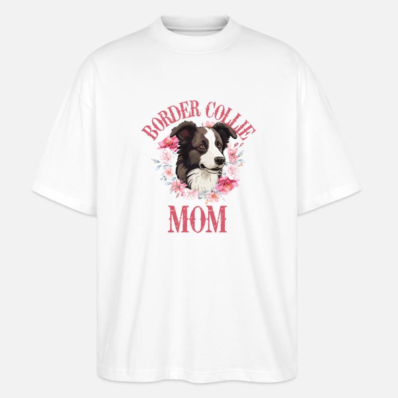 Border Collie Mama Blumen - Stanley/Stella Oversized Unisex Bio T-Shirt Blaster 2.0 - Weiß