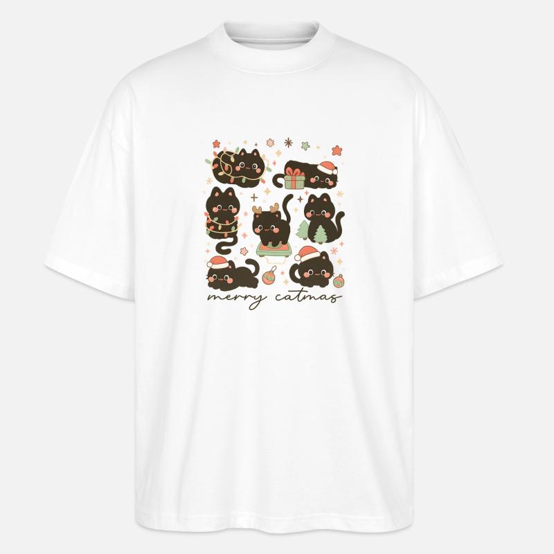 Merry Catmas Chats douillets, Amour Chatons - T-shirt bio Blaster 2.0 coupe oversize Stanley/Stella Unisexe - blanc