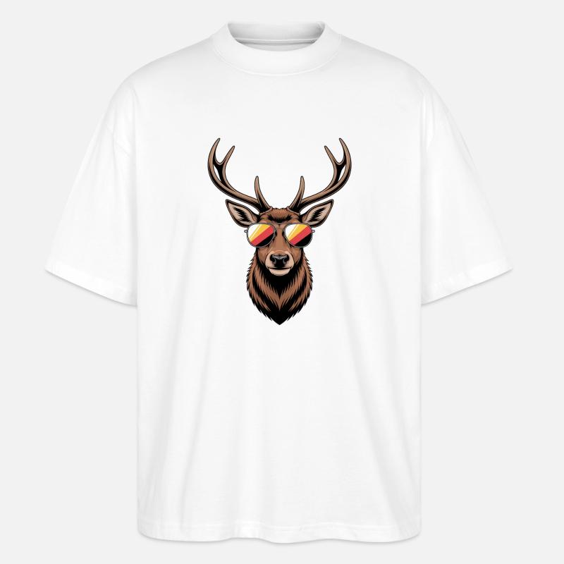 Hirsch mit Geweih und Sonnenbrille - Stanley/Stella Oversized Unisex Bio T-Shirt Blaster 2.0 - Weiß