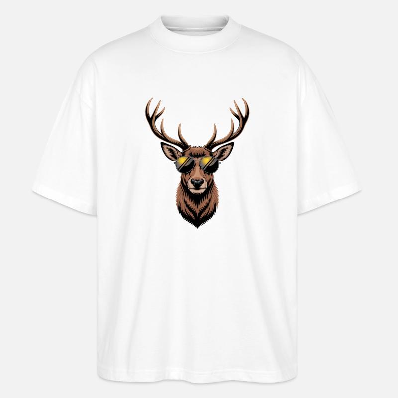 Hirsch mit Geweih und Sonnenbrille - Stanley/Stella Oversized Unisex Bio T-Shirt Blaster 2.0 - Weiß