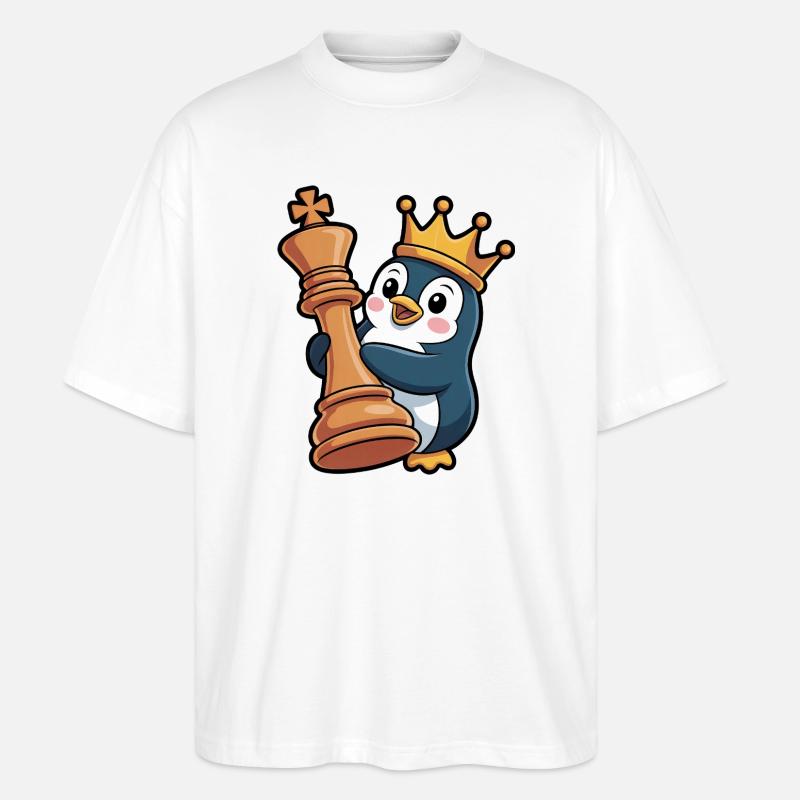 Cute Penguin Chess King Queen Brain Game - Stanley/Stella Oversized Unisex Organic T-shirt Blaster 2.0 - white