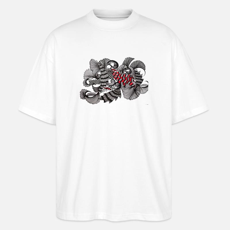 Black White Red Pattern - Stanley/Stella Oversized Unisex Organic T-shirt Blaster 2.0 - white