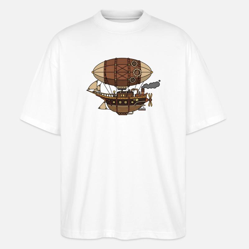 Dirigeable steampunk - T-shirt bio Blaster 2.0 coupe oversize Stanley/Stella Unisexe - blanc