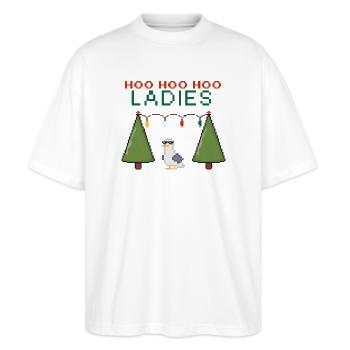 HooHooHoo Damen Pixel Weihnacht - Stanley/Stella Oversized Unisex Bio T-Shirt Blaster 2.0 - Weiß - Vorne - Alina (178cm) & Michal (187cm)
