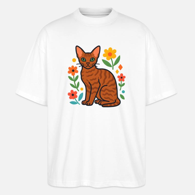 Devon Rex' Katze in der Blumenparade - Stanley/Stella Oversized Unisex Bio T-Shirt Blaster 2.0 - Weiß