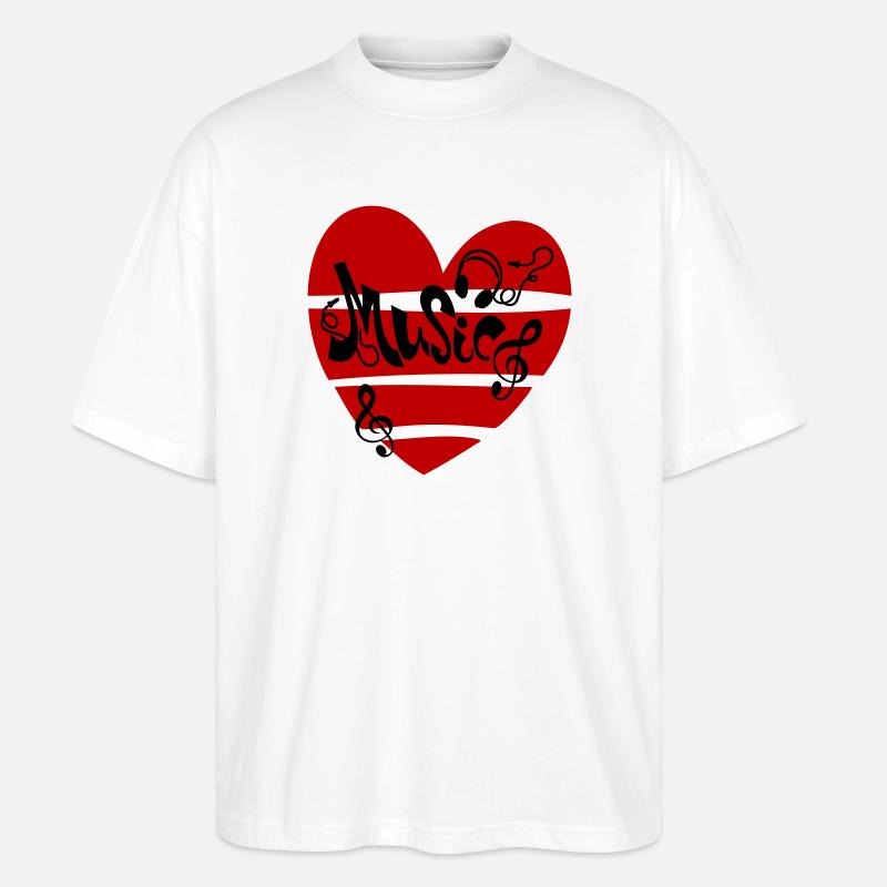 Musik Herz mit Noten - Stanley/Stella Oversized Unisex Bio T-Shirt Blaster 2.0 - Weiß