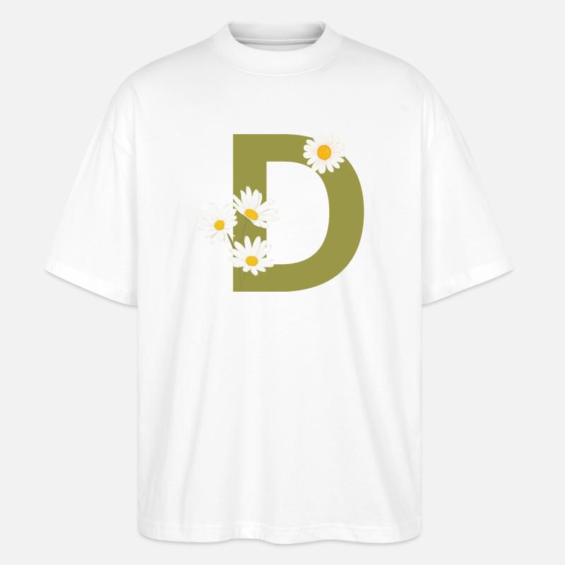 Buchstabe d Grüne Gänseblümchen - Stanley/Stella Oversized Unisex Bio T-Shirt Blaster 2.0 - Weiß