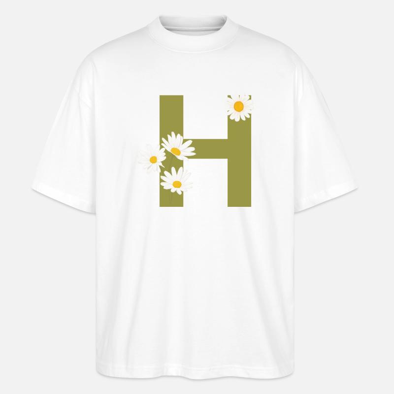 Buchstabe h grüne Gänseblümchen - Stanley/Stella Oversized Unisex Bio T-Shirt Blaster 2.0 - Weiß