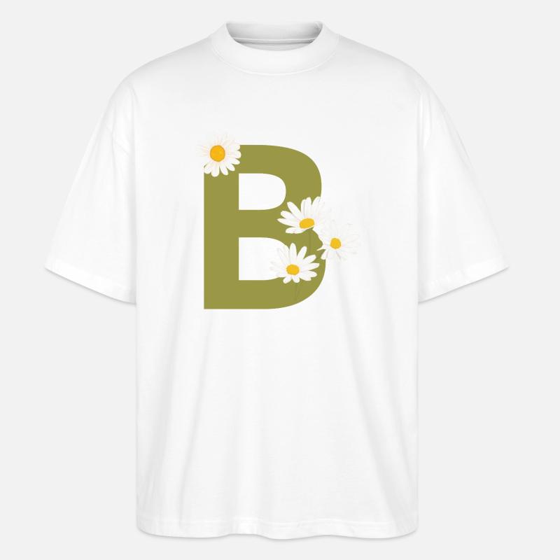 Buchstabe b grüne Gänseblümchen - Stanley/Stella Oversized Unisex Bio T-Shirt Blaster 2.0 - Weiß