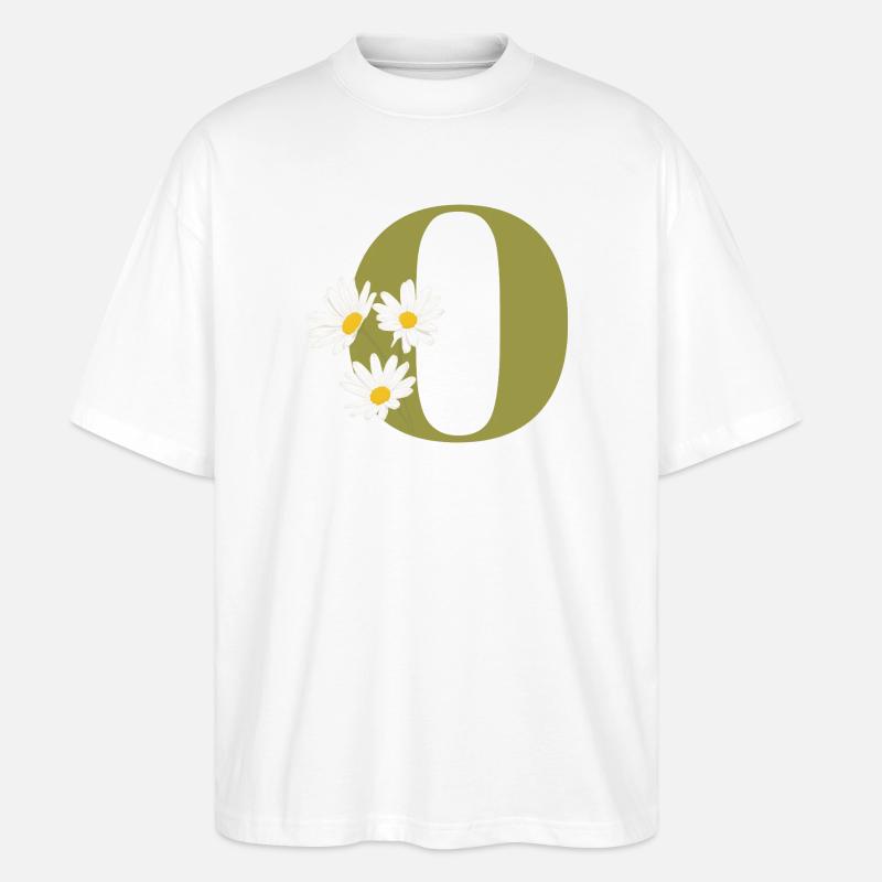 Buchstabe o Grüne Gänseblümchen - Stanley/Stella Oversized Unisex Bio T-Shirt Blaster 2.0 - Weiß