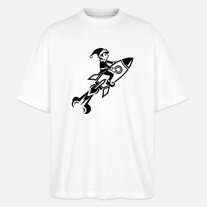 Wichtel auf Rakete fliegend Cartoon Design - Stanley/Stella Oversized Unisex Bio T-Shirt Blaster 2.0 - Weiß
