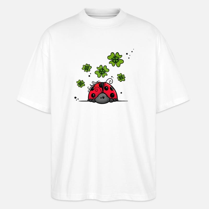 Marienkäfer mit Glücksklee - Stanley/Stella Oversized Unisex Bio T-Shirt Blaster 2.0 - Weiß