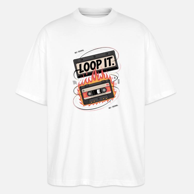 Loop It Flames Cassette - Stanley/Stella Oversized Unisex Organic T-shirt Blaster 2.0 - white