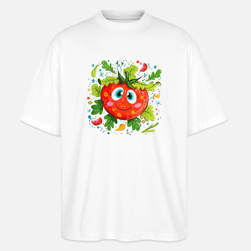 Tomate joyeuse à motif vert - T-shirt bio Blaster 2.0 coupe oversize Stanley/Stella Unisexe - blanc