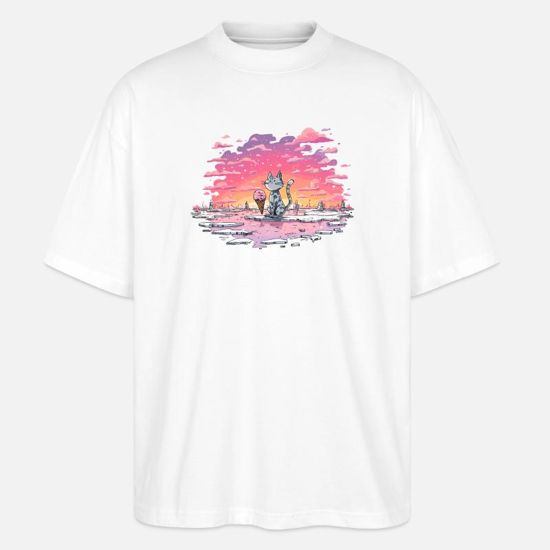 Katze mit Eis am Abendsee - Stanley/Stella Oversized Unisex Bio T-Shirt Blaster 2.0 - Weiß