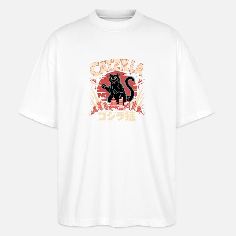 Catzilla - Logo de chat mignon - T-shirt bio Blaster 2.0 coupe oversize Stanley/Stella Unisexe - blanc