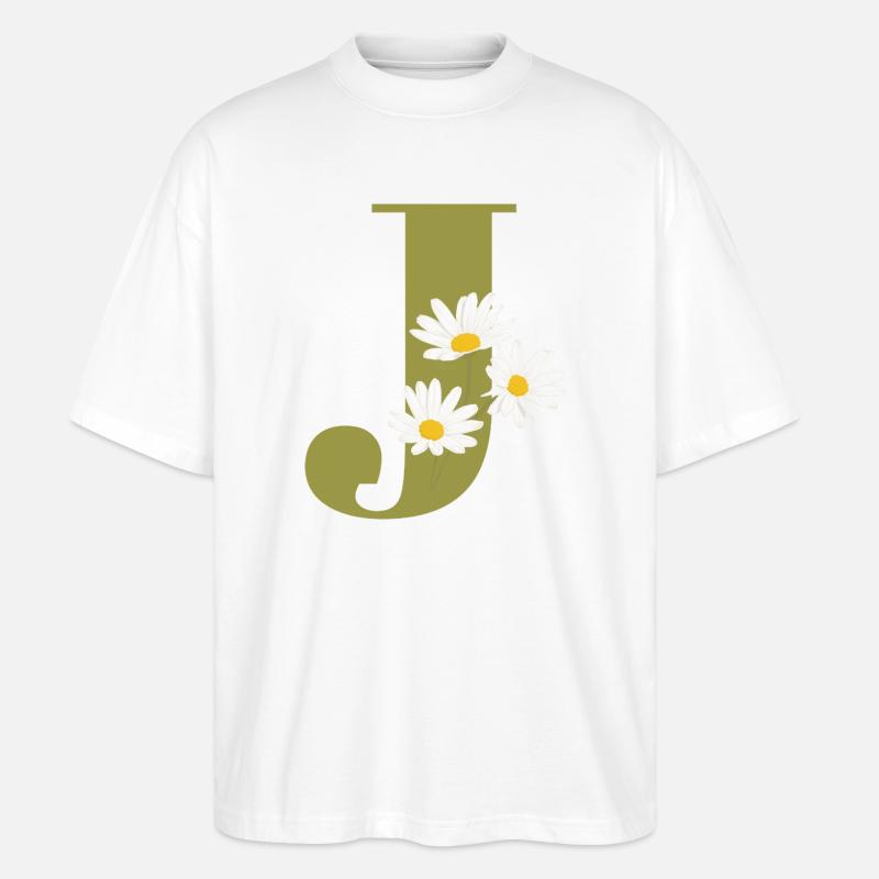 Buchstabe j Grüne Gänseblümchen - Stanley/Stella Oversized Unisex Bio T-Shirt Blaster 2.0 - Weiß