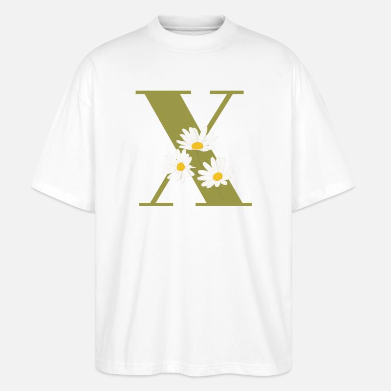 Buchstabe x Grüne Gänseblümchen - Stanley/Stella Oversized Unisex Bio T-Shirt Blaster 2.0 - Weiß