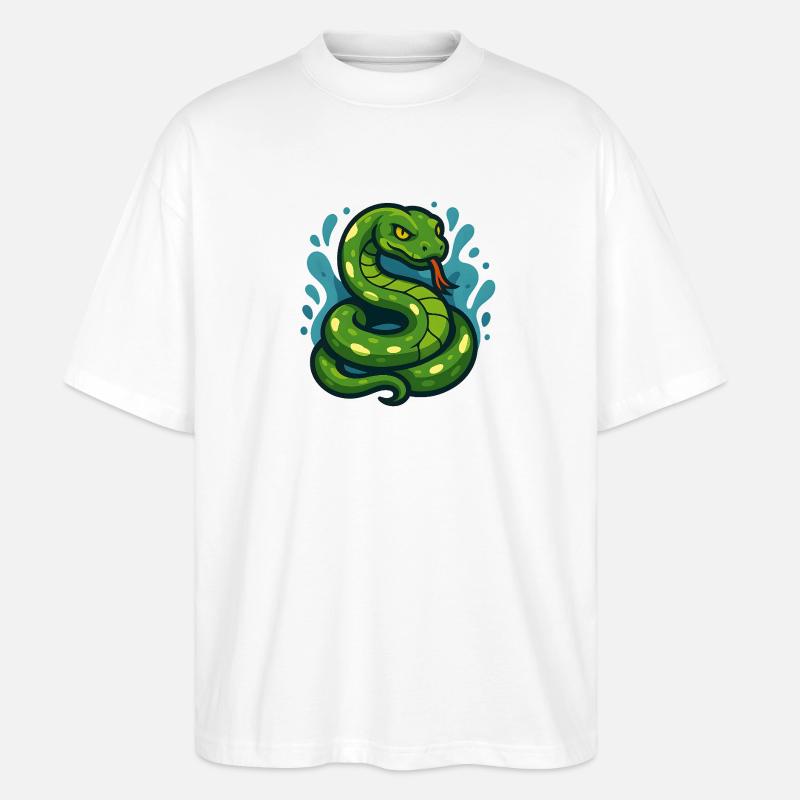 Green Tree Python Snake in Wave - Stanley/Stella Oversized Unisex Organic T-shirt Blaster 2.0 - white