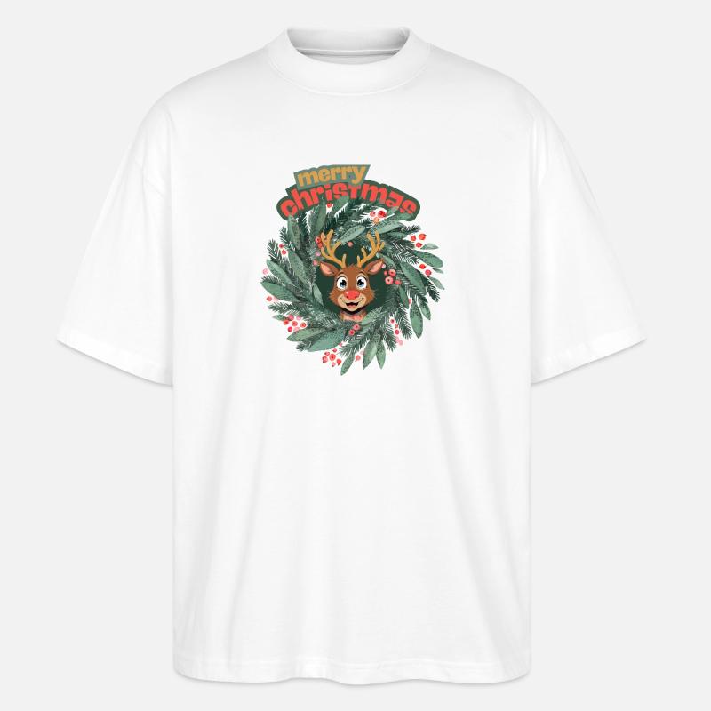 Niedliches Rentier im Weihnachtskranz - Stanley/Stella Oversized Unisex Bio T-Shirt Blaster 2.0 - Weiß