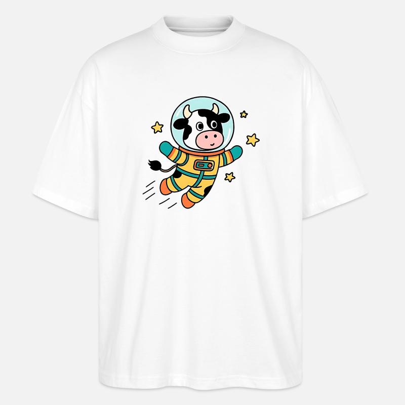 Vache Astronaute dans l'espace - T-shirt bio Blaster 2.0 coupe oversize Stanley/Stella Unisexe - blanc