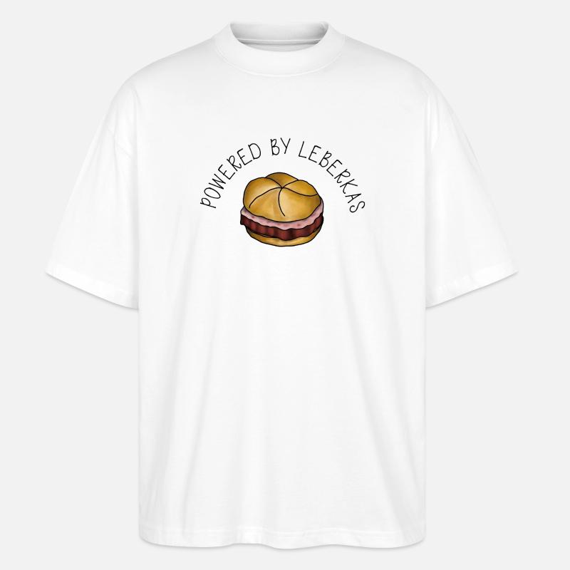 Powered by Leberkas – Leberkäse Spruch - Stanley/Stella Oversized Unisex Bio T-Shirt Blaster 2.0 - Weiß