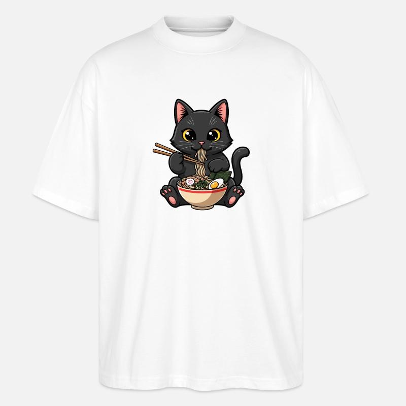 Schwarze Katze gierige Ramen - Stanley/Stella Oversized Unisex Bio T-Shirt Blaster 2.0 - Weiß