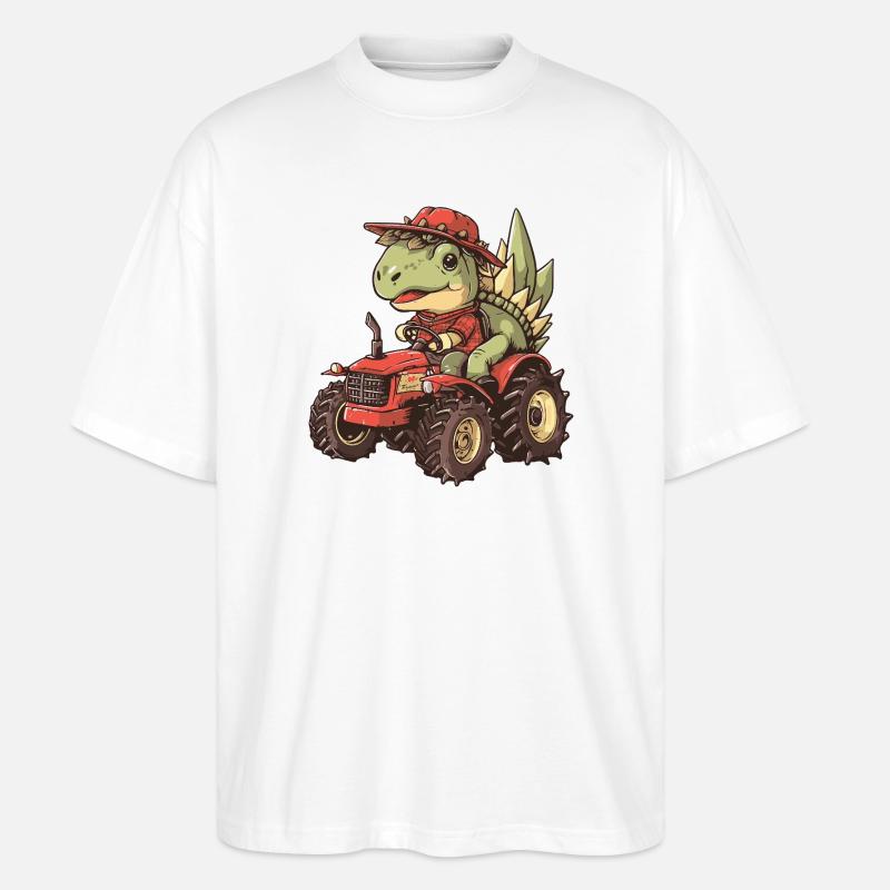 Dinosaurier stegosaurus Traktor Farmer - Stanley/Stella Oversized Unisex Bio T-Shirt Blaster 2.0 - Weiß
