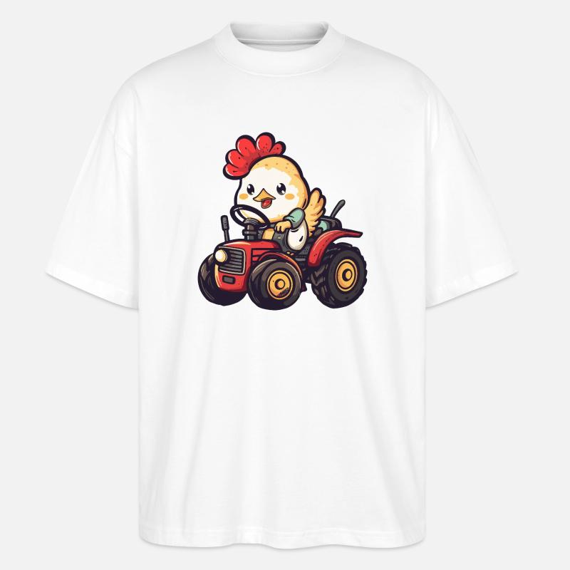 Huhn Traktor Farmer - Stanley/Stella Oversized Unisex Bio T-Shirt Blaster 2.0 - Weiß