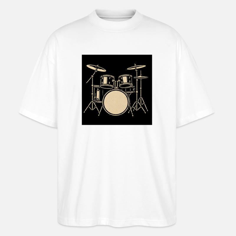 Schwarzsilbernes Drumset Illustration - Stanley/Stella Oversized Unisex Bio T-Shirt Blaster 2.0 - Weiß