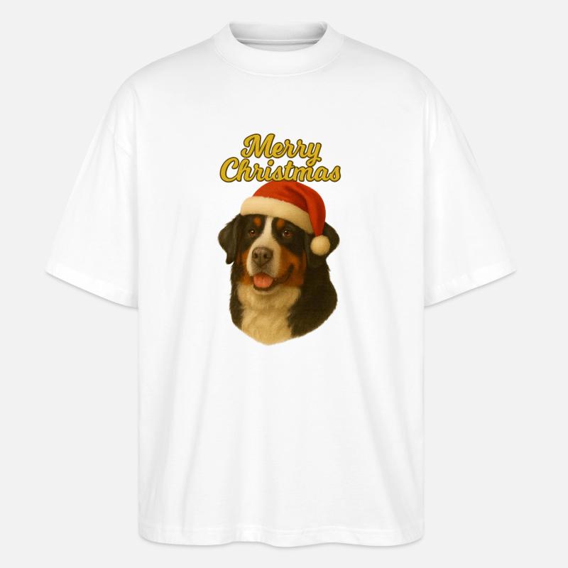 Berner Sennenhund Merry Christmas Pullover - Stanley/Stella Oversized Unisex Bio T-Shirt Blaster 2.0 - Weiß