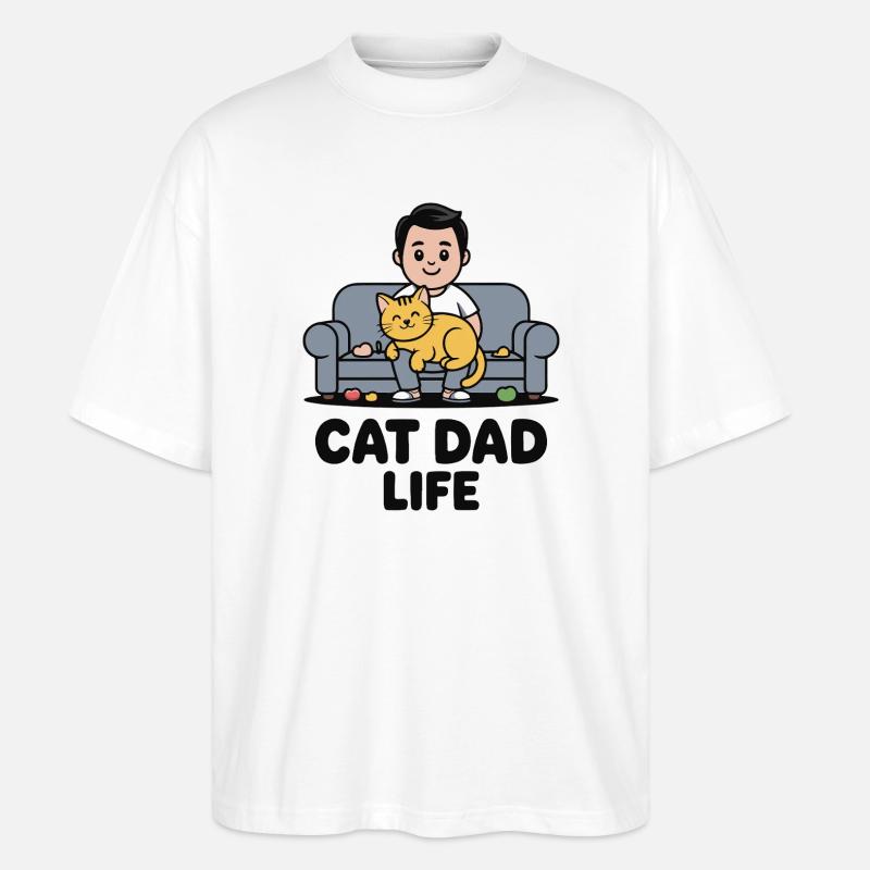 Katzenpapa-Leben auf dem Sofa - Stanley/Stella Oversized Unisex Bio T-Shirt Blaster 2.0 - Weiß