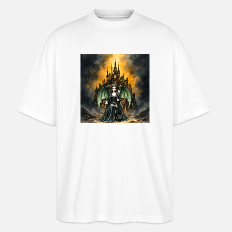 Winged sorceress before castle - Stanley/Stella Oversized Unisex Organic T-shirt Blaster 2.0 - white
