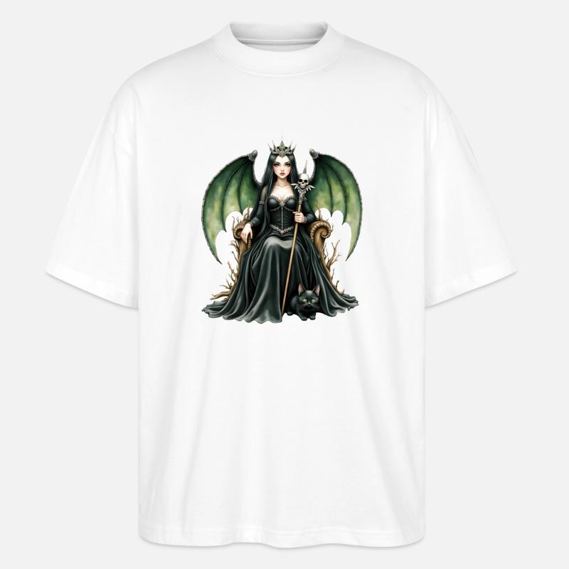 Geflügelte Dunkle Königin mit Stab - Stanley/Stella Oversized Unisex Bio T-Shirt Blaster 2.0 - Weiß