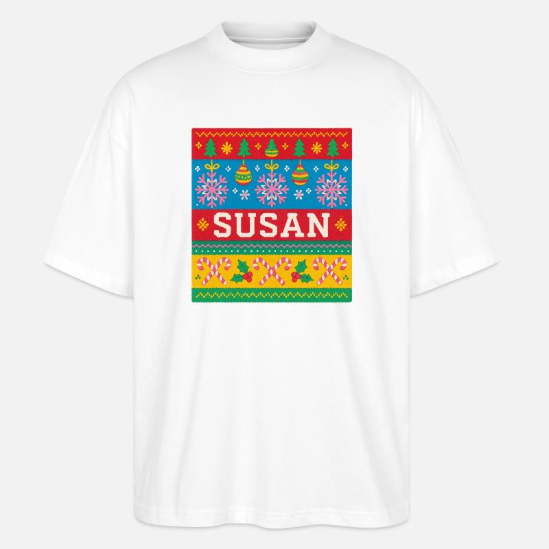 Art de Noël personnalisé de Susan - T-shirt bio Blaster 2.0 coupe oversize Stanley/Stella Unisexe - blanc