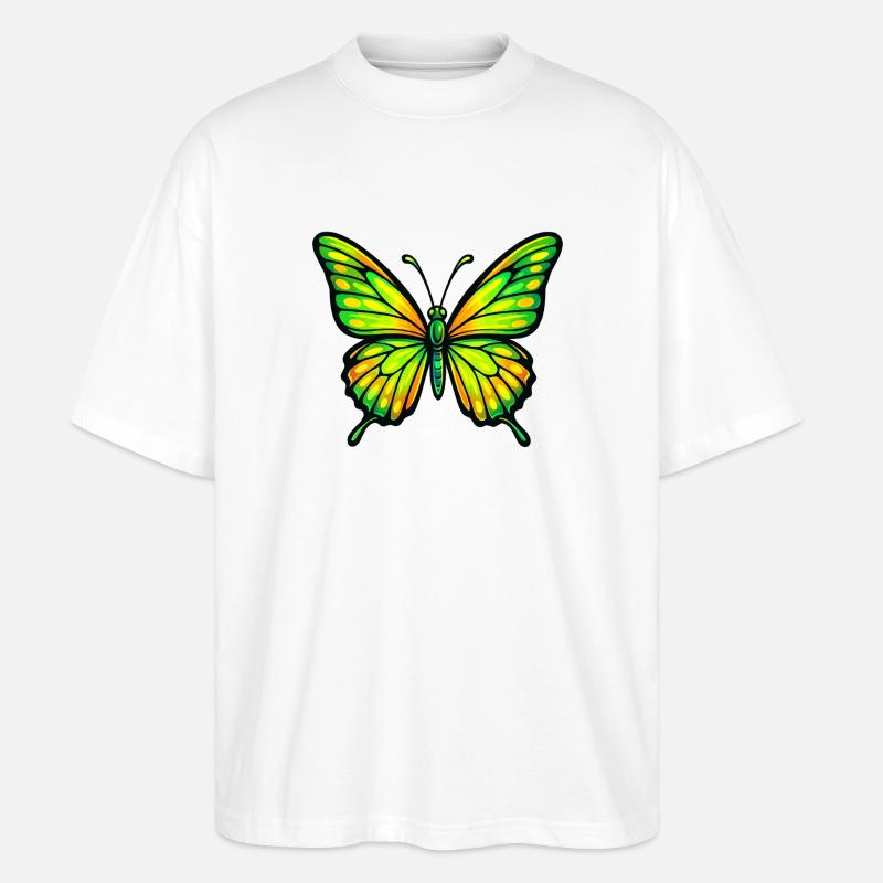 Papillon Vert Éclatant Jaune - T-shirt bio Blaster 2.0 coupe oversize Stanley/Stella Unisexe - blanc