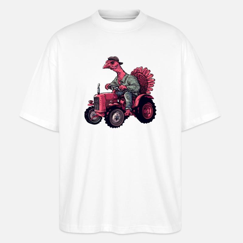 Truthahn Traktor Farmer - Stanley/Stella Oversized Unisex Bio T-Shirt Blaster 2.0 - Weiß