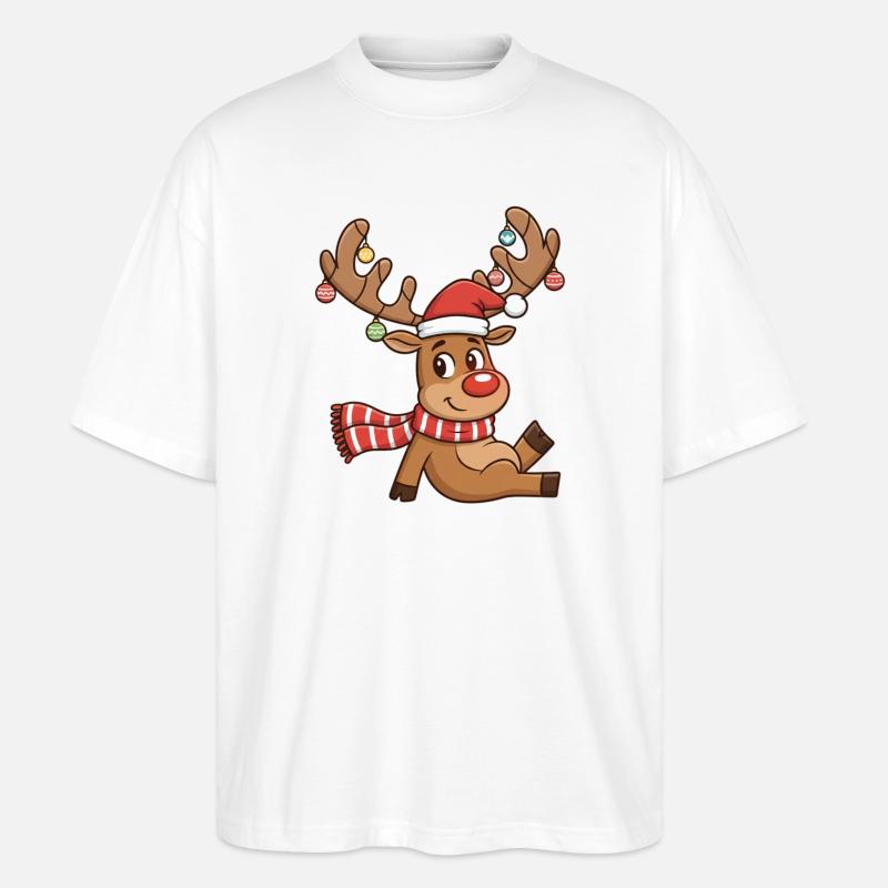 Rentier mit Lichterglanz und Schal - Stanley/Stella Oversized Unisex Bio T-Shirt Blaster 2.0 - Weiß