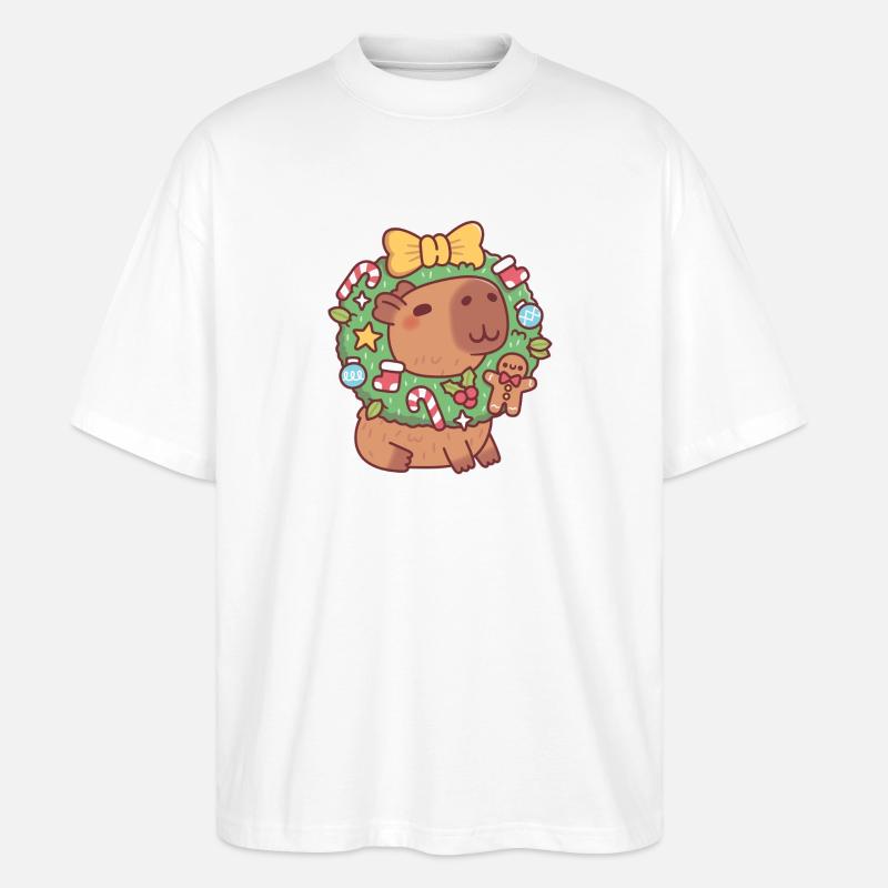 Süßes Capybara mit Weihnachtskranz Lustig - Stanley/Stella Oversized Unisex Bio T-Shirt Blaster 2.0 - Weiß