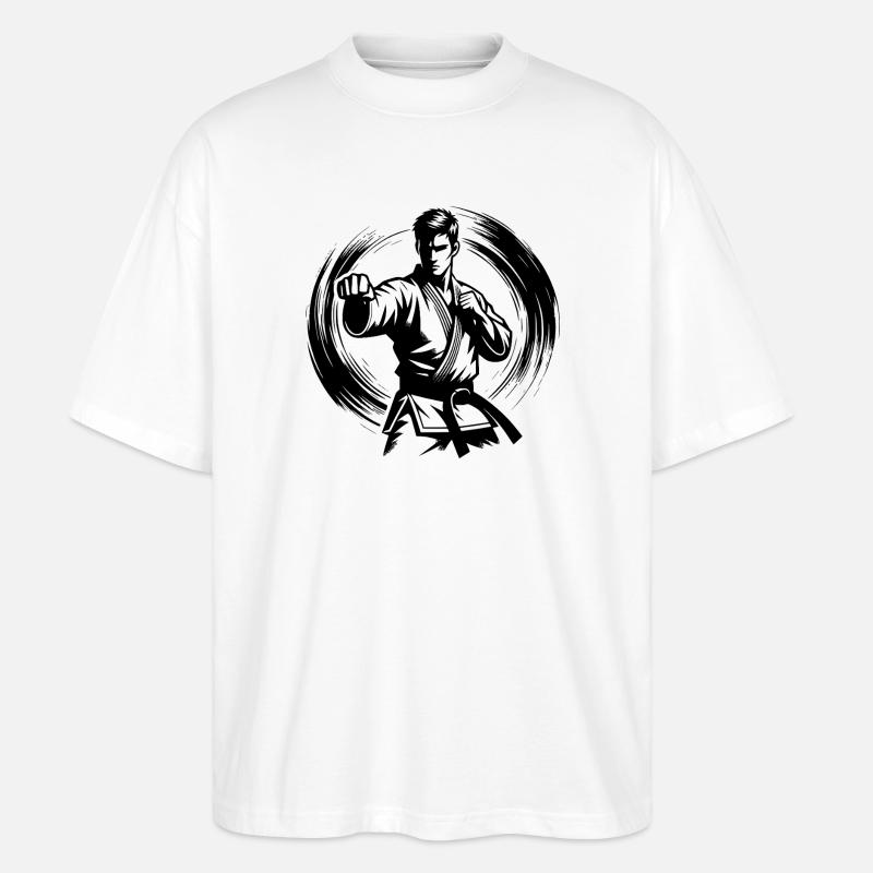 Dynamic Fighting Pose Perfect Karate Silhouette - Stanley/Stella Oversized Unisex Organic T-shirt Blaster 2.0 - white
