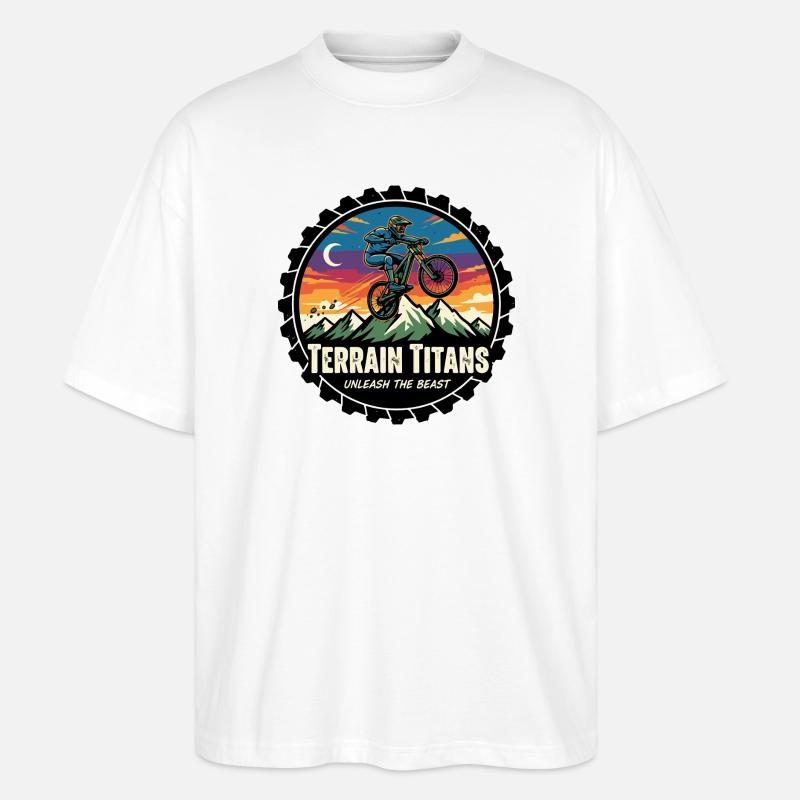 Terrain Titans MTB Sunset Dash - Stanley/Stella Oversized Unisex Bio T-Shirt Blaster 2.0 - Weiß